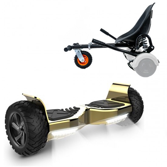 Elektromos Hoverboard GoKart Szett Lengéscsillapítókkal, 8.5 colos, Hummer Gold, Standard Hatótávolság, Fekete HoverKart Lengéscsillapítókkal, Smart Balance