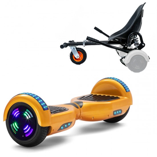 Elektromos Hoverboard GoKart Szett Lengéscsillapítókkal, 6.5 colos, Regular Gold Junior, Standard Hatótávolság, Fekete HoverKart Lengéscsillapítókkal, Smart Balance