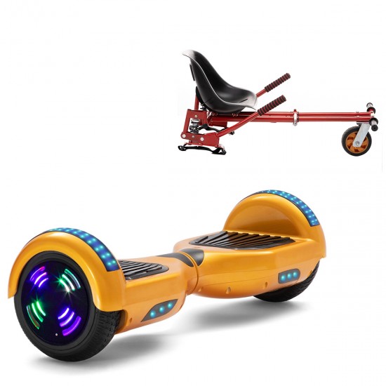 Elektromos Hoverboard GoKart Szett Lengéscsillapítókkal, 6.5 colos, Regular Gold Junior, Standard Hatótávolság, Piros HoverKart Lengéscsillapítókkal, Smart Balance