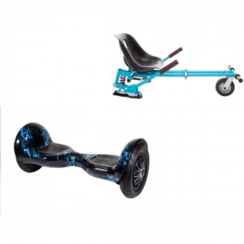 Elektromos Hoverboard GoKart Szett Lengéscsillapítókkal, 10 colos, Off-Road Thunderstorm Blue, Standard Hatótávolság, Kék HoverKart Lengéscsillapítókkal, Smart Balance