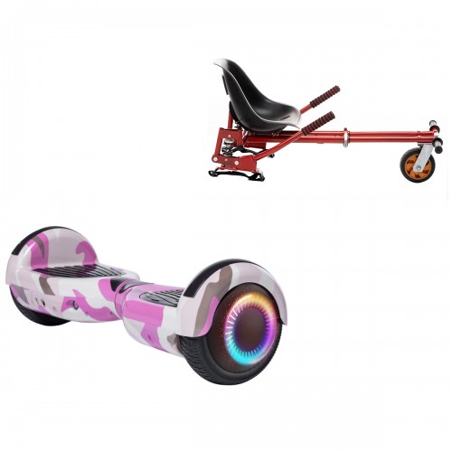 Elektromos Hoverboard GoKart Szett Lengéscsillapítókkal, 6.5 colos, Regular Camouflage Pink PRO, Nagy Hatótávolság, Piros HoverKart Lengéscsillapítókkal, Smart Balance