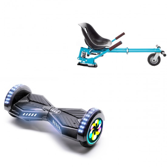 Elektromos Hoverboard GoKart Szett Lengéscsillapítókkal, 8 colos, Transformers Carbon PRO, Nagy Hatótávolság, Kék HoverKart Lengéscsillapítókkal, Smart Balance