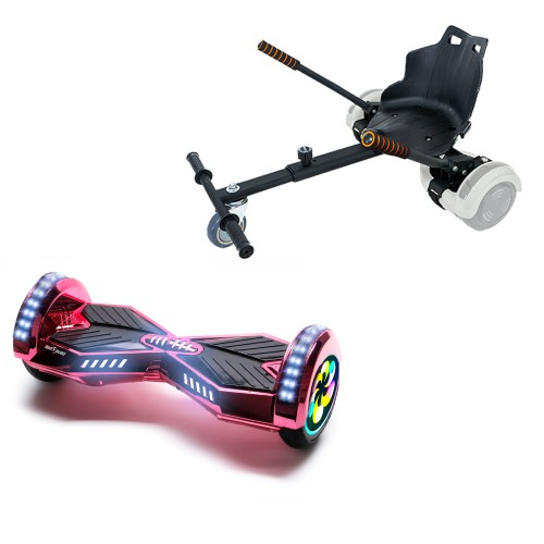 Elektromos Hoverboard Standard GoKart Szett, 8 colos, Transformers ElectroPink PRO, Standard Hatótávolság, és Fekete Hoverkart, Smart Balance