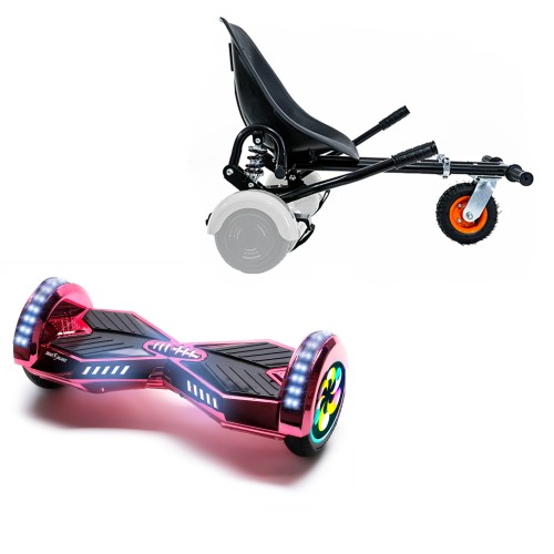 Elektromos Hoverboard GoKart Szett Lengéscsillapítókkal, 8 colos, Transformers ElectroPink PRO, Standard Hatótávolság, Fekete HoverKart Lengéscsillapítókkal, Smart Balance