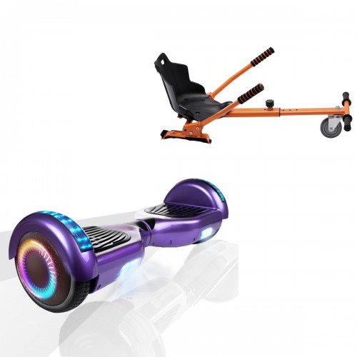 Elektromos Hoverboard Standard GoKart Szett, 6.5 colos, Regular Purple PRO, Standard Hatótávolság, és Narancs Hoverkart, Smart Balance