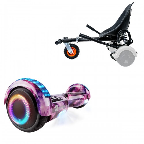 Elektromos Hoverboard GoKart Szett Lengéscsillapítókkal, 6.5 colos, Regular Galaxy Pink PRO, Standard Hatótávolság, Fekete HoverKart Lengéscsillapítókkal, Smart Balance