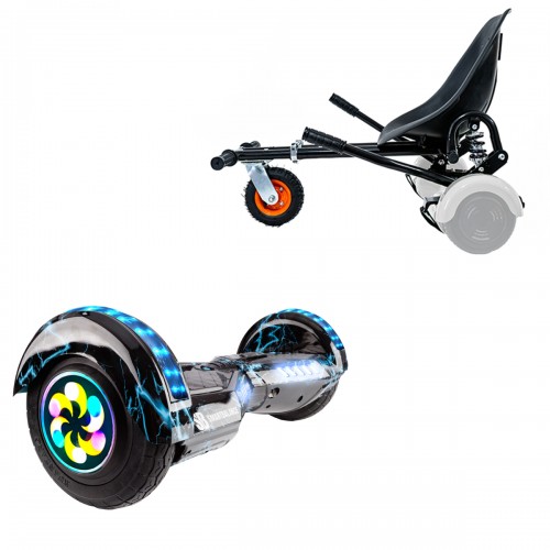 Elektromos Hoverboard GoKart Szett Lengéscsillapítókkal, 8 colos, Transformers Thunderstorm Blue PRO, Standard Hatótávolság, Fekete HoverKart Lengéscsillapítókkal, Smart Balance