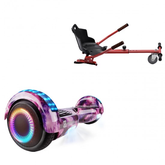 Elektromos Hoverboard Standard GoKart Szett, 6.5 colos, Regular Galaxy Pink PRO, Nagy Hatótávolság, és Piros Hoverkart, Smart Balance