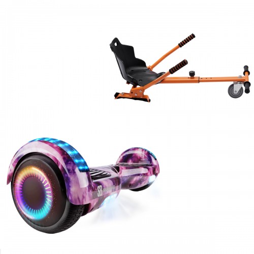 Elektromos Hoverboard Standard GoKart Szett, 6.5 colos, Regular Galaxy Pink PRO, Nagy Hatótávolság, és Narancs Hoverkart, Smart Balance