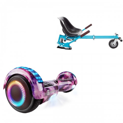 Elektromos Hoverboard GoKart Szett Lengéscsillapítókkal, 6.5 colos, Regular Galaxy Pink PRO, Standard Hatótávolság, Kék HoverKart Lengéscsillapítókkal, Smart Balance