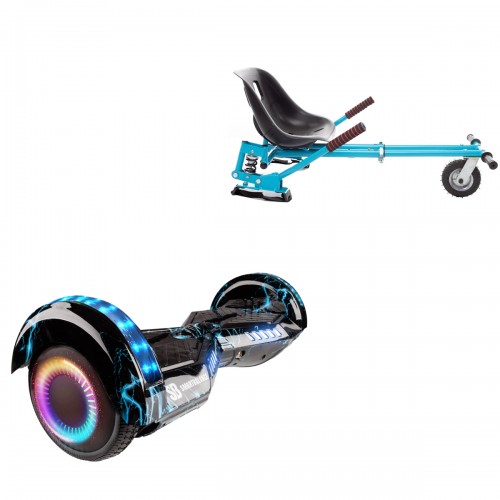 Elektromos Hoverboard GoKart Szett Lengéscsillapítókkal, 6.5 colos, Transformers Thunderstorm Blue PRO, Nagy Hatótávolság, Kék HoverKart Lengéscsillapítókkal, Smart Balance