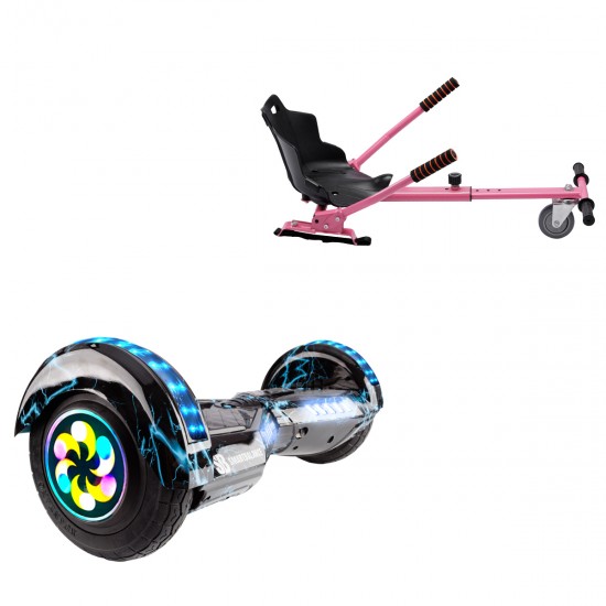 Elektromos Hoverboard Standard GoKart Szett, 8 colos, Transformers Thunderstorm Blue PRO, Nagy Hatótávolság, és Rózsaszín Hoverkart, Smart Balance