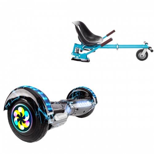 Elektromos Hoverboard GoKart Szett Lengéscsillapítókkal, 8 colos, Transformers Thunderstorm Blue PRO, Nagy Hatótávolság, Kék HoverKart Lengéscsillapítókkal, Smart Balance