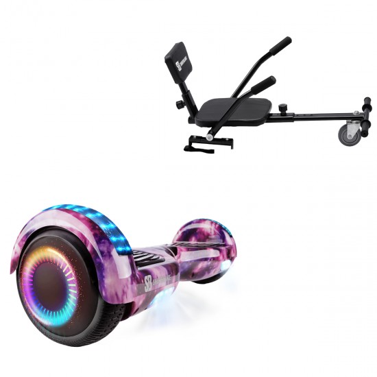 Elektromos Hoverboard csomag Komfortos Üléssel, 6.5 colos, Regular Galaxy Pink PRO, Standard Hatótávolság, Fekete Szivacsos ülés, Smart Balance