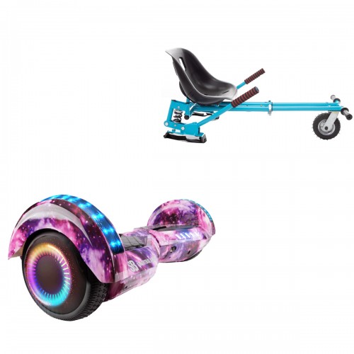 Elektromos Hoverboard GoKart Szett Lengéscsillapítókkal, 6.5 colos, Transformers Galaxy Pink PRO, Standard Hatótávolság, Kék HoverKart Lengéscsillapítókkal, Smart Balance