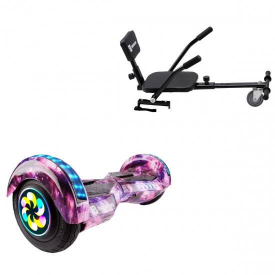 Elektromos Hoverboard csomag Komfortos Üléssel, 8 colos, Transformers Galaxy Pink PRO, Standard Hatótávolság, Fekete Szivacsos ülés, Smart Balance