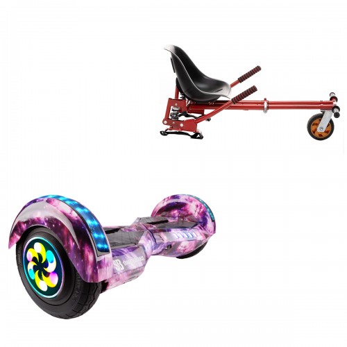 Elektromos Hoverboard GoKart Szett Lengéscsillapítókkal, 8 colos, Transformers Galaxy Pink PRO, Nagy Hatótávolság, Piros HoverKart Lengéscsillapítókkal, Smart Balance