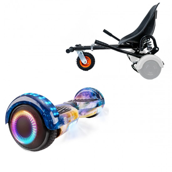 Elektromos Hoverboard GoKart Szett Lengéscsillapítókkal, 6.5 colos, Regular Galaxy Orange PRO, Nagy Hatótávolság, Fekete HoverKart Lengéscsillapítókkal, Smart Balance