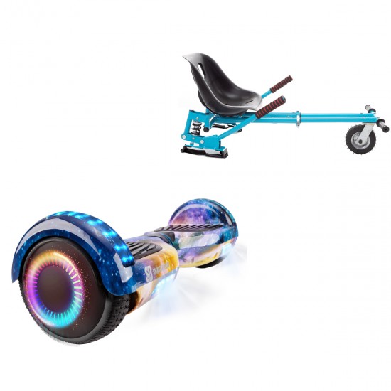 Elektromos Hoverboard GoKart Szett Lengéscsillapítókkal, 6.5 colos, Regular Galaxy Orange PRO, Standard Hatótávolság, Kék HoverKart Lengéscsillapítókkal, Smart Balance