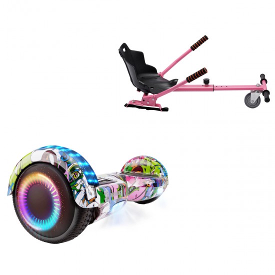 Elektromos Hoverboard Standard GoKart Szett, 6.5 colos, Regular Multicolor PRO, Standard Hatótávolság, és Rózsaszín Hoverkart, Smart Balance