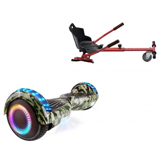 Elektromos Hoverboard Standard GoKart Szett, 6.5 colos, Regular Camouflage PRO, Nagy Hatótávolság, és Piros Hoverkart, Smart Balance