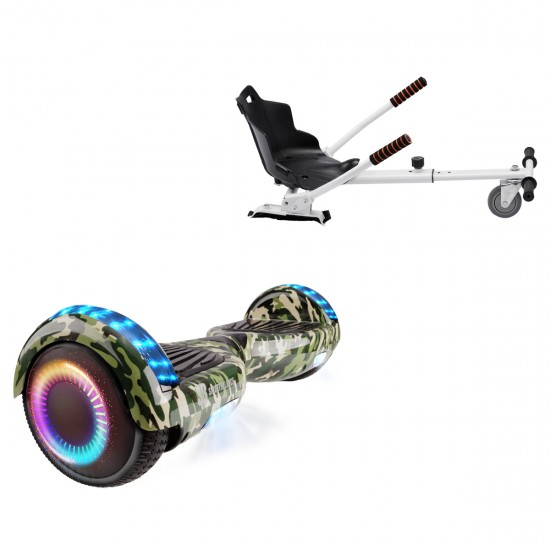 Elektromos Hoverboard Standard GoKart Szett, 6.5 colos, Regular Camouflage PRO, Nagy Hatótávolság, és Fehér Hoverkart, Smart Balance