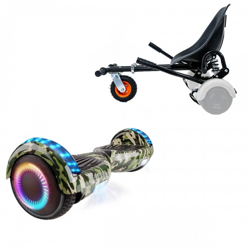 Elektromos Hoverboard GoKart Szett Lengéscsillapítókkal, 6.5 colos, Regular Camouflage PRO, Nagy Hatótávolság, Fekete HoverKart Lengéscsillapítókkal, Smart Balance