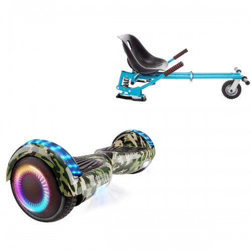 Elektromos Hoverboard GoKart Szett Lengéscsillapítókkal, 6.5 colos, Regular Camouflage PRO, Standard Hatótávolság, Kék HoverKart Lengéscsillapítókkal, Smart Balance