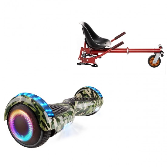 Elektromos Hoverboard GoKart Szett Lengéscsillapítókkal, 6.5 colos, Regular Camouflage PRO, Nagy Hatótávolság, Piros HoverKart Lengéscsillapítókkal, Smart Balance