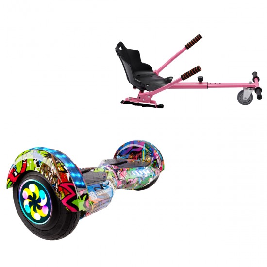 Elektromos Hoverboard Standard GoKart Szett, 8 colos, Transformers Multicolor PRO, Standard Hatótávolság, és Rózsaszín Hoverkart, Smart Balance