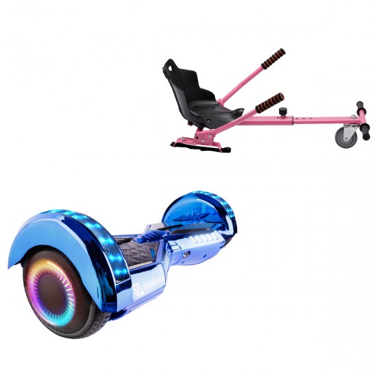 Elektromos Hoverboard Standard GoKart Szett, 6.5 colos, Transformers ElectroBlue PRO, Nagy Hatótávolság, és Rózsaszín Hoverkart, Smart Balance