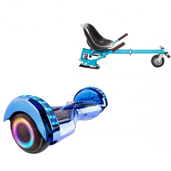 Elektromos Hoverboard GoKart Szett Lengéscsillapítókkal, 6.5 colos, Transformers ElectroBlue PRO, Standard Hatótávolság, Kék HoverKart Lengéscsillapítókkal, Smart Balance