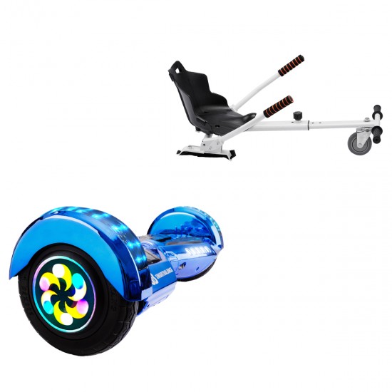 Elektromos Hoverboard Standard GoKart Szett, 8 colos, Transformers ElectroBlue PRO, Nagy Hatótávolság, és Fehér Hoverkart, Smart Balance