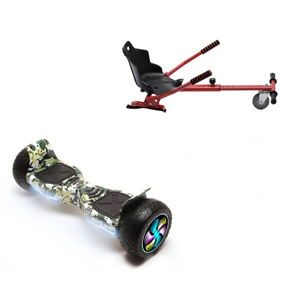 Elektromos Hoverboard Standard GoKart Szett, 8.5 colos, Hummer Camouflage PRO, Nagy Hatótávolság, és Piros Hoverkart, Smart Balance