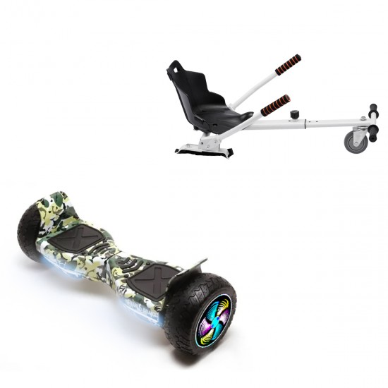 Elektromos Hoverboard Standard GoKart Szett, 8.5 colos, Hummer Camouflage PRO, Standard Hatótávolság, és Fehér Hoverkart, Smart Balance