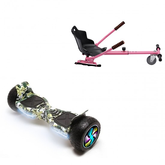 Elektromos Hoverboard Standard GoKart Szett, 8.5 colos, Hummer Camouflage PRO, Standard Hatótávolság, és Rózsaszín Hoverkart, Smart Balance