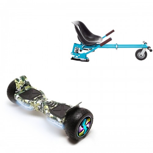 Elektromos Hoverboard GoKart Szett Lengéscsillapítókkal, 8.5 colos, Hummer Camouflage PRO, Nagy Hatótávolság, Kék HoverKart Lengéscsillapítókkal, Smart Balance