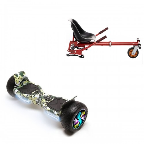 Elektromos Hoverboard GoKart Szett Lengéscsillapítókkal, 8.5 colos, Hummer Camouflage PRO, Nagy Hatótávolság, Piros HoverKart Lengéscsillapítókkal, Smart Balance