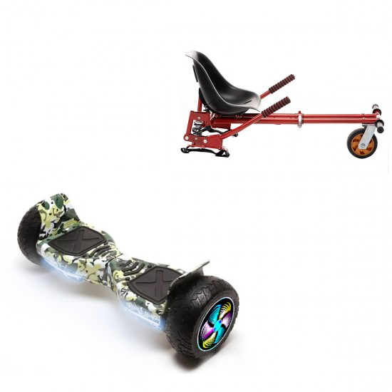 Elektromos Hoverboard GoKart Szett Lengéscsillapítókkal, 8.5 colos, Hummer Camouflage PRO, Standard Hatótávolság, Piros HoverKart Lengéscsillapítókkal, Smart Balance