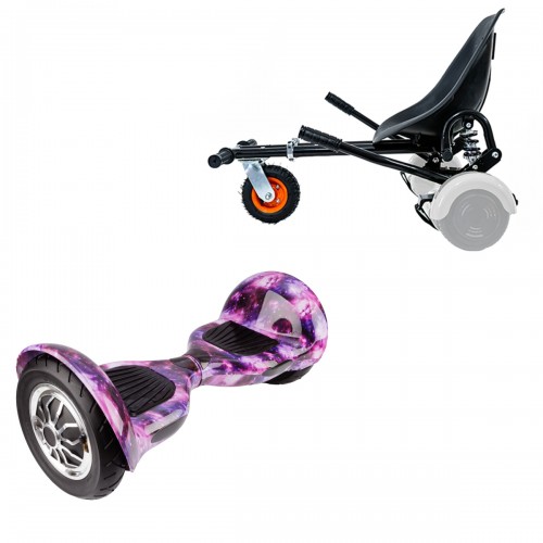 Elektromos Hoverboard GoKart Szett Lengéscsillapítókkal, 10 colos, Off-Road Galaxy, Standard Hatótávolság, Fekete HoverKart Lengéscsillapítókkal, Smart Balance