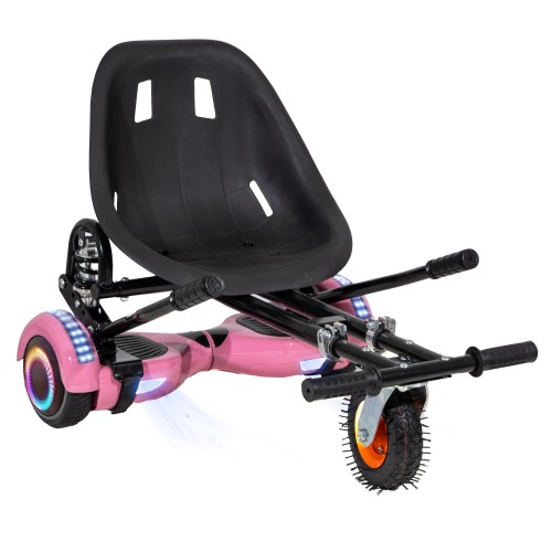 Elektromos Hoverboard GoKart Szett Lengéscsillapítókkal, 6.5 colos, Regular Pink PRO, Nagy Hatótávolság, Fekete HoverKart Lengéscsillapítókkal, Smart Balance