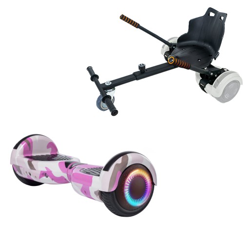 Elektromos Hoverboard Standard GoKart Szett, 6.5 colos, Regular Camouflage Pink PRO, Nagy Hatótávolság, és Fekete Hoverkart, Smart Balance