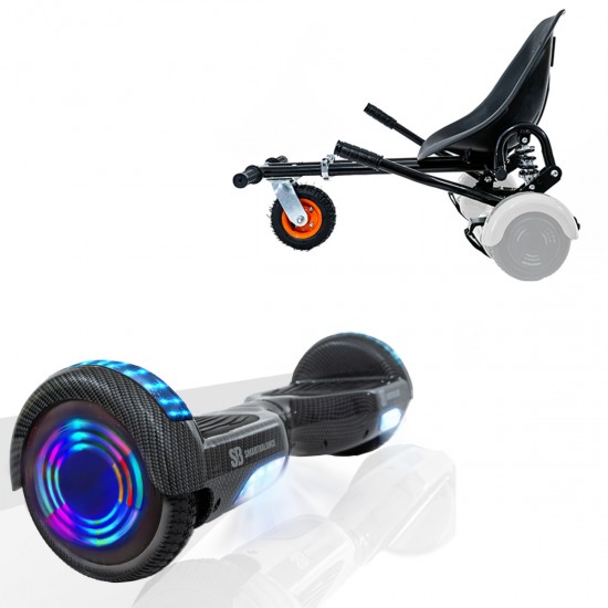 Elektromos Hoverboard GoKart Szett Lengéscsillapítókkal, 6.5 colos, Regular Carbon Junior, Standard Hatótávolság, Fekete HoverKart Lengéscsillapítókkal, Smart Balance