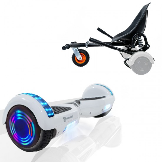 Elektromos Hoverboard GoKart Szett Lengéscsillapítókkal, 6.5 colos, Regular White Pearl Junior, Standard Hatótávolság, Fekete HoverKart Lengéscsillapítókkal, Smart Balance