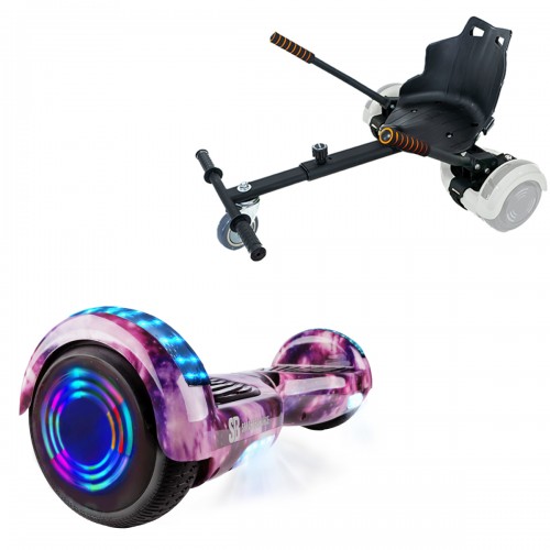 Elektromos Hoverboard Standard GoKart Szett, 6.5 colos, Regular Galaxy Pink Junior, Standard Hatótávolság, és Fekete Hoverkart, Smart Balance