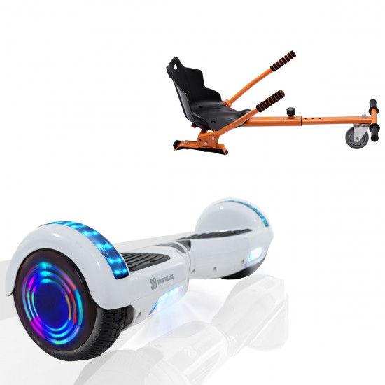 Elektromos Hoverboard Standard GoKart Szett, 6.5 colos, Regular White Pearl Junior, Standard Hatótávolság, és Narancs Hoverkart, Smart Balance