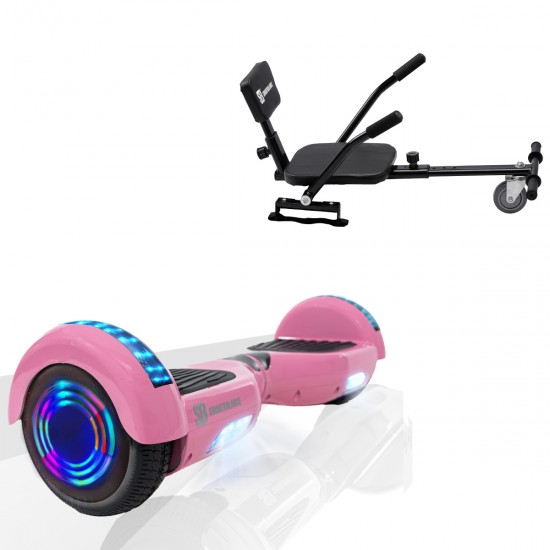 Elektromos Hoverboard csomag Komfortos Üléssel, 6.5 colos, Regular Pink Junior, Standard Hatótávolság, Fekete Szivacsos ülés, Smart Balance