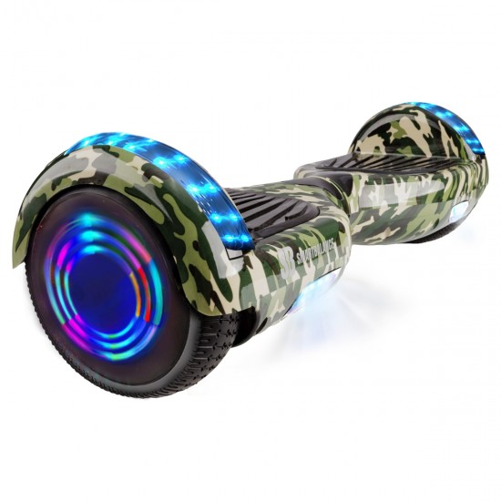 Elektromos Hoverboard GoKart Szett Lengéscsillapítókkal, 6.5 colos, Regular Camouflage Green Junior, Standard Hatótávolság, Fekete HoverKart Lengéscsillapítókkal, Smart Balance 2