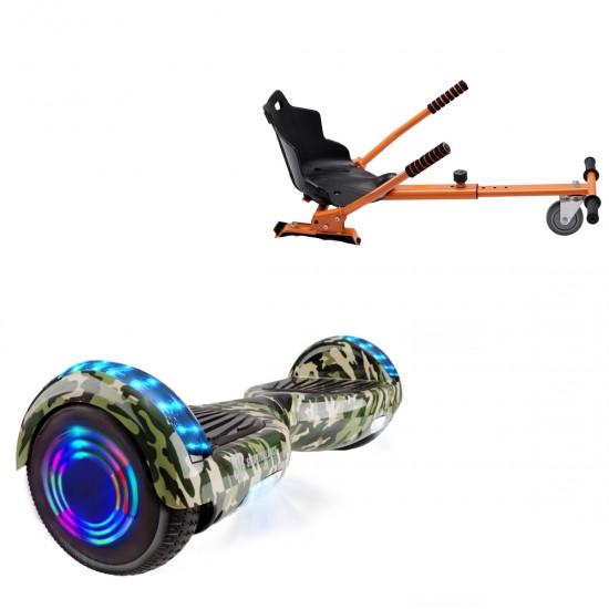 Elektromos Hoverboard Standard GoKart Szett, 6.5 colos, Regular Camouflage Green Junior, Standard Hatótávolság, és Narancs Hoverkart, Smart Balance