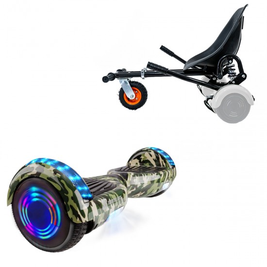 Elektromos Hoverboard GoKart Szett Lengéscsillapítókkal, 6.5 colos, Regular Camouflage Green Junior, Standard Hatótávolság, Fekete HoverKart Lengéscsillapítókkal, Smart Balance